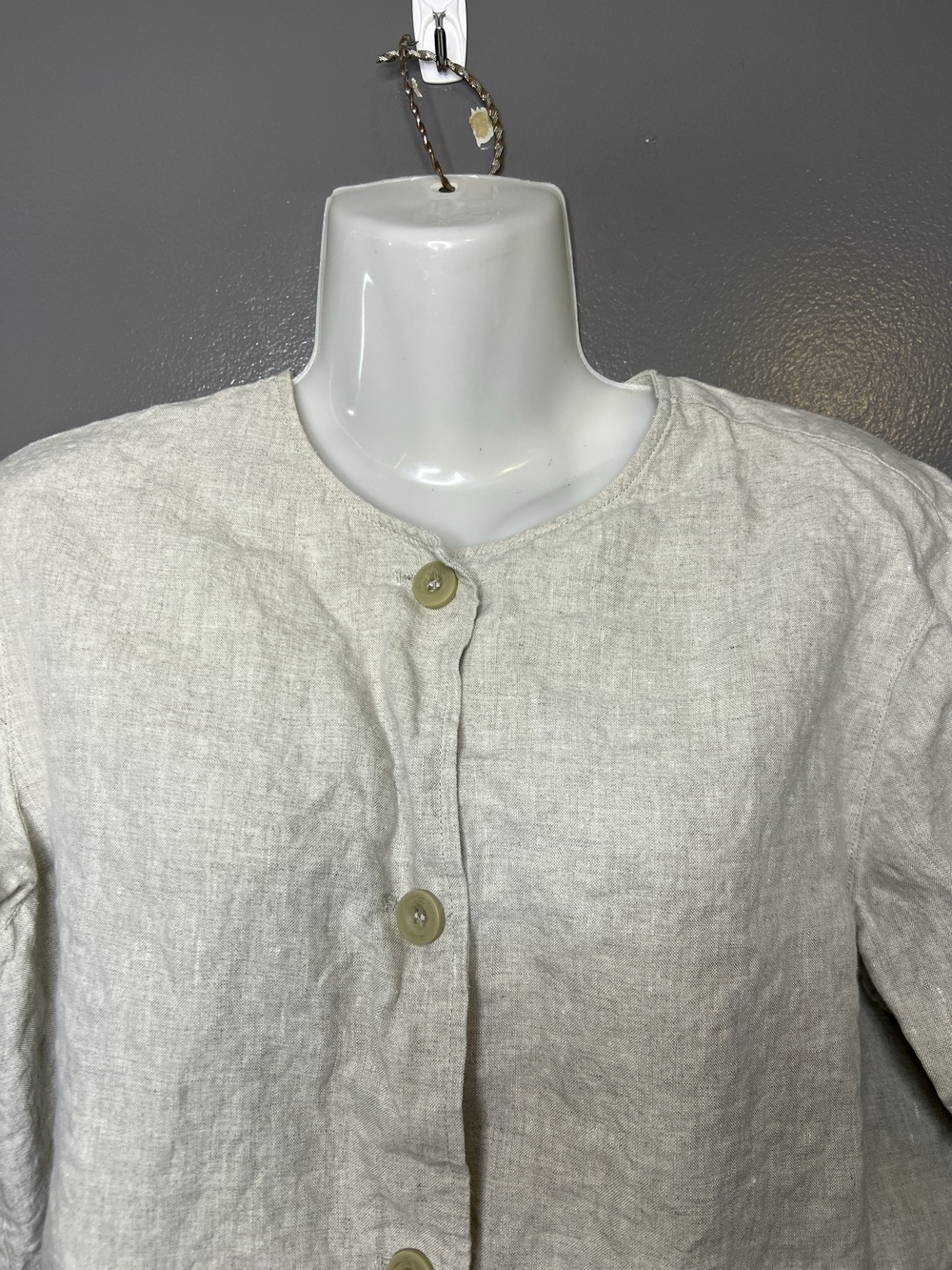 Liz Claiborne Jacket Womens Petite Medium Beige Linen Button Front Pockets